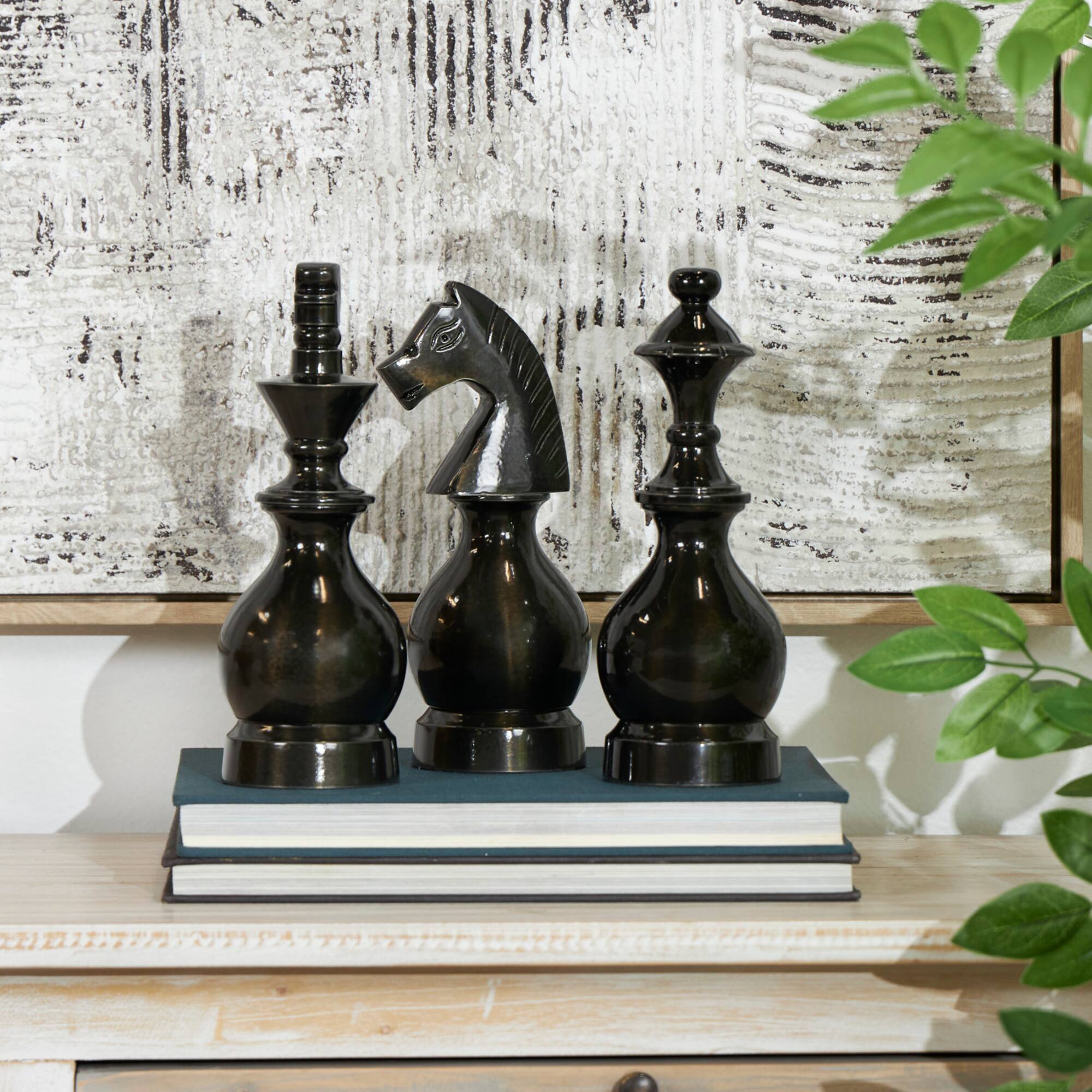 Gray Aluminum King, Knight and Bishop Chess Sculpture Set